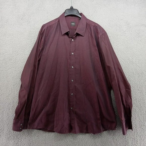 Hugo Boss Shirt Mens 2XL Maroon Red Regular Fit Button Up Dressy Business - Picture 1 of 8